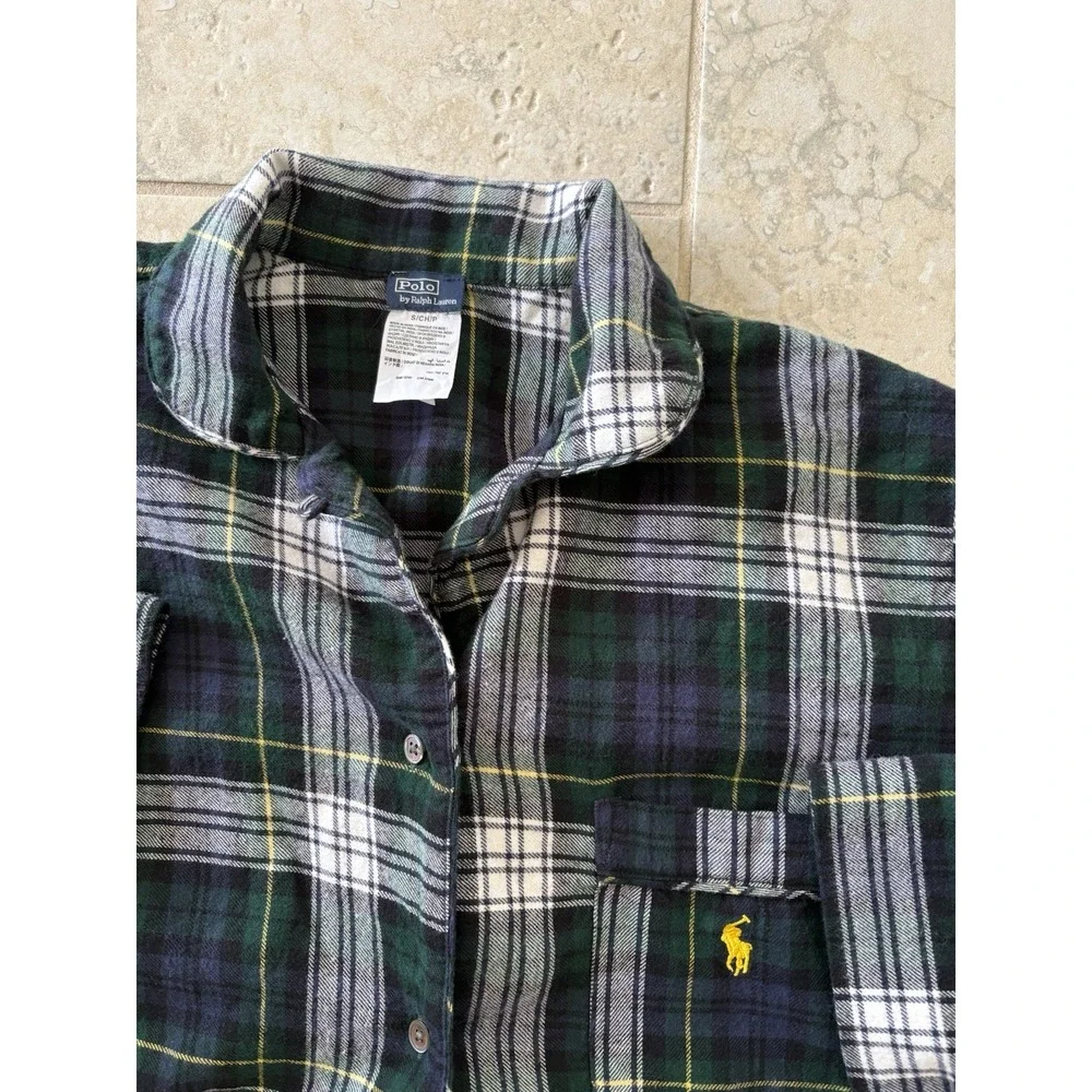 Polo Ralph Lauren Men's Cotton Blue Green Plaid Long Sleeve Sleep Shirt